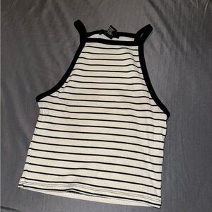 Forever 21 Black & White Striped Halter Crop Top